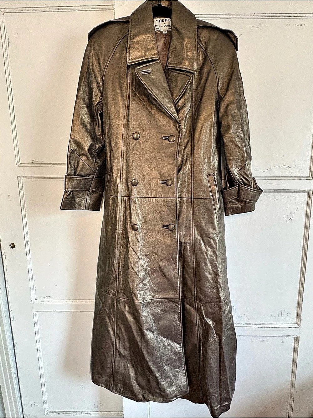Vintage Rocco D'Amelio Leather Long Line Maxi Trench Coat Size Medium